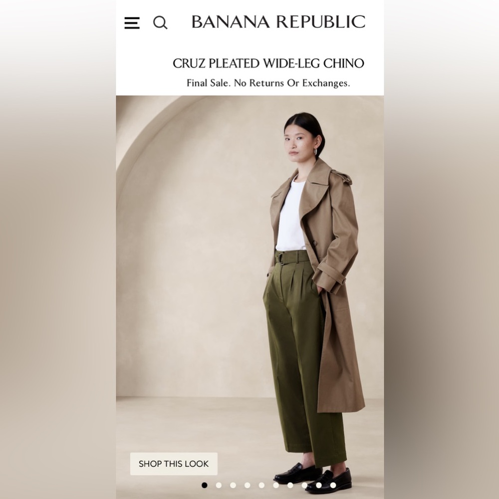 NWT Banana Republic Cruz Pleated Wide-Leg Chino